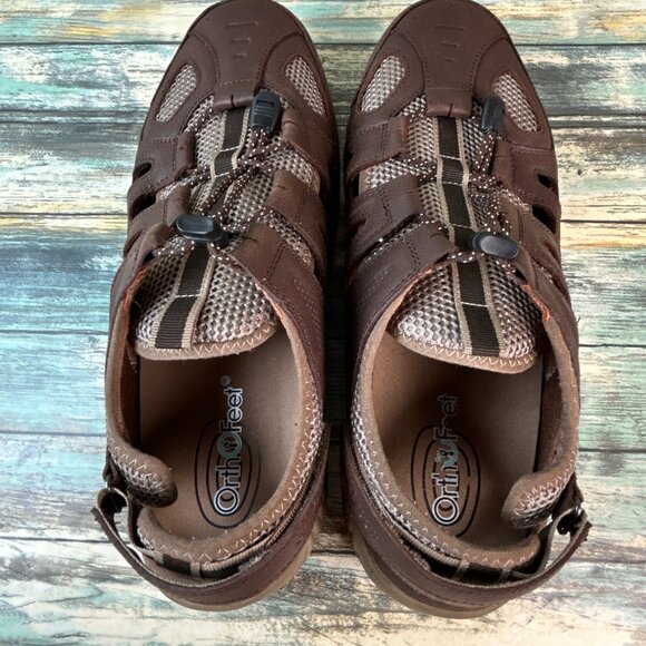 Orthofeet Fisherman Sandals Alpine Mens 13W Brown Leather Orthotic Diabetic Shoe main image 11